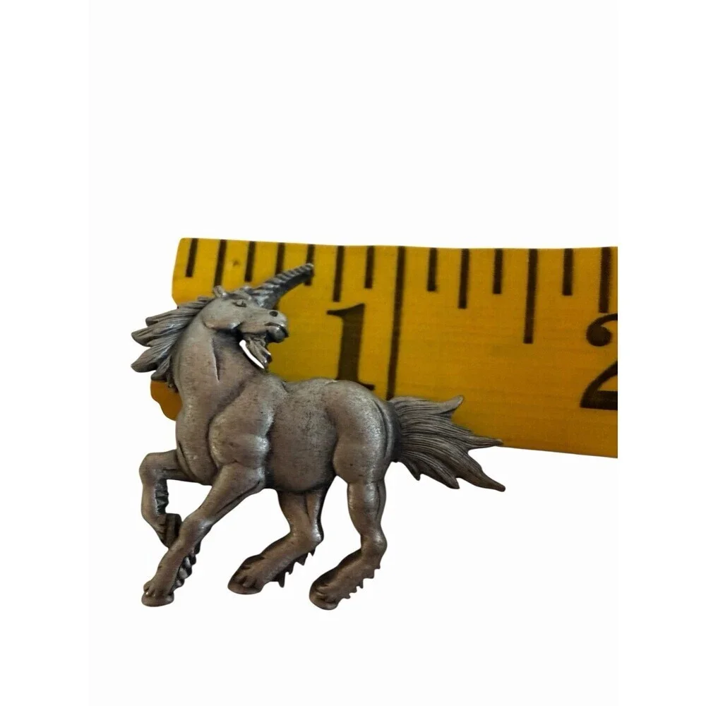 Vintage JJ Jonette Unicorn Brooch Silver Tone 2” Fantasy Pin Signed Mythical
